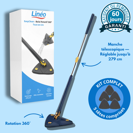 EasyClean - Balai Rotatif 360° Tout-En-Un + 5 Têtes Microfibres