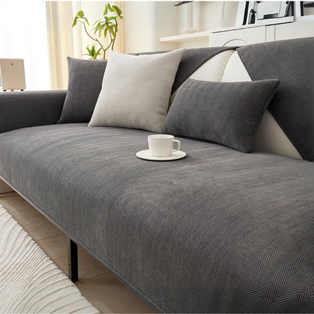 Couvre-canapé premium en chenille tissée chevron